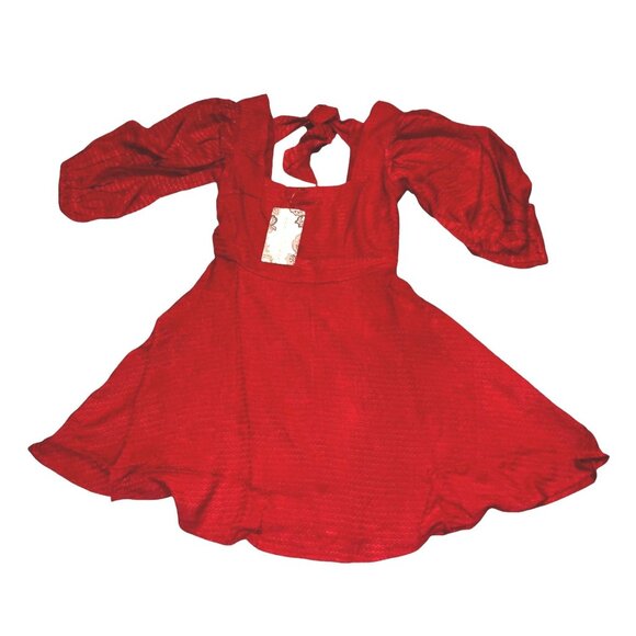 Band of the Free NWT Josette Dress Aurora Red Textured Mini Dress Sz Medium Puff - Picture 2 of 16